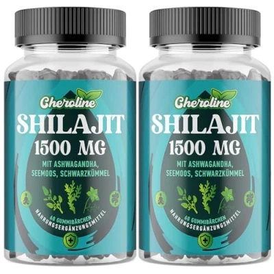Abbildung von Shilajit Seemoos und Ashwagandha Gummis 1500mg pro Portion, 60% Fulvinsäure &amp; 85+ Spurenelementen, Praktischer als Harz, Vegan (60 Stück (2er Pack))