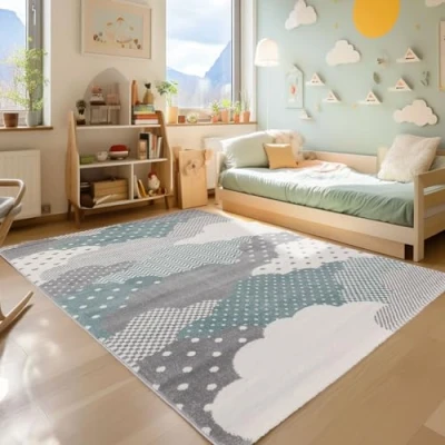 Abbildung von SIMPEX KinderTeppich, Wolken Design, Teppich Blau, 80 x 150 cm, für Kinder, Kinderzimmer