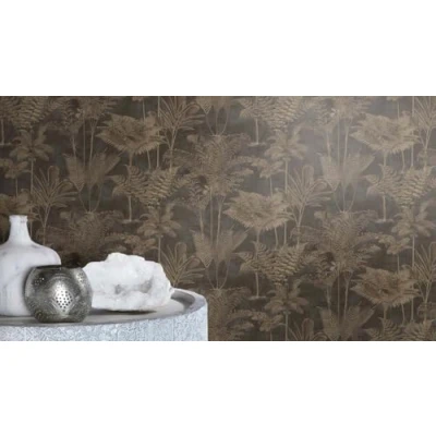Abbildung von Rasch Tapeten 555165 Vliestapete mit tropischen Pflanzen in Gold und Schwarz aus der Kollektion Lirico 10,05 m x 0,53 (LxB)