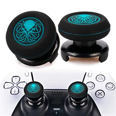 Abbildung von Playrealm FPS Thumbstick Extender &amp; Drucken Gummi Silikon Griffabdeckung Thumb Grip Aufsätze 2 Sätze für PS5 Dualsenese PS4 Controller(Cthulhu Abgrund Blau)