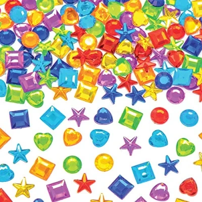 Abbildung von Baker Ross AT706 Acryl Juwelen in Regenbogenfarben, selbstklebend, 200 Stück, verschiedene Aufkleber, Basteln, Verzierungen für Kinder, Kunst und Handwerk, Dekoration