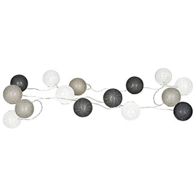 Abbildung von Levandeo® Lichterkette, 15er Lichterkette Ø4cm LED Kugeln Girlande Lampions Baumwolle Grau