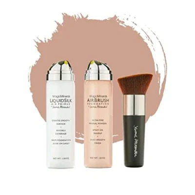 Abbildung von Jerome Alexander MagicMinerals AirBrush Foundation Make up Set 3 Stück + Fixier Spray gratis Pinsel Integriertes mit Hautpflege feuchtigkeitsspendend (Light/Medium)