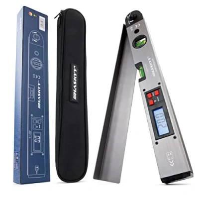 Abbildung von Digitaler Winkelmesser HASKYY 420mm I mit Wasserwaage Beleuchtetes LCD Display Gradmesser 0 220 Steelgrey