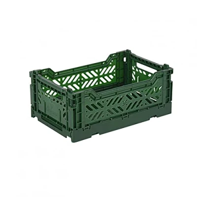 Abbildung von Ay Kasa Klappkiste, stabile Faltkiste aus Kunststoff, stapelbar, Dark Green, Mini (27x17x11cm)
