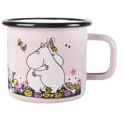 Abbildung von Moomin Muurla Henkelbecher Henkeltasse Emailletasse Mumin Hug Emaille Pink 370 ml