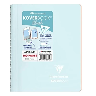 Abbildung von Clairefontaine 366772C Spiralblock Koverbook Blush, DIN A5, 14,8 x 21cm, 80 Blatt, liniert, 1 Stück, Eisblau / Korallenrot