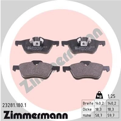 Abbildung von ZIMMERMANN 23281.180.1 Bremsbelagsatz für Verschleißwarnanzeiger vorbereitet Foto entspricht Lieferumfang MINI: Schrägheck, Cabrio