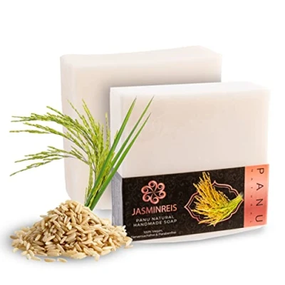 Abbildung von Panu Seifen Jasminreis Vegane Duschseife für alle Hauttypen Naturseife als festes Duschgel und Shampoo Premium Soap Bar Natürlicher Duschbrocken