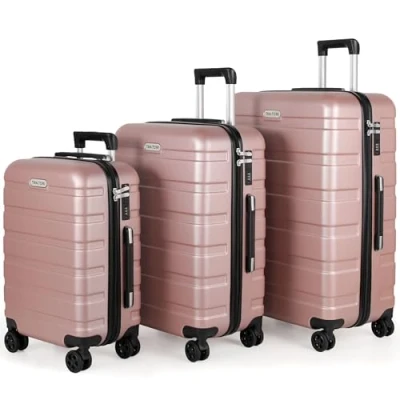 Abbildung von TANTOMI Koffer Set 3 Teilig Hartschale, Kofferset, Gepäck Sets &amp; Trolley Handgepäck, Reisekoffer mit Passwortsperre, Hartschalenkoffer Suitcase 4 Rollen(Rosa Gold, Stück)