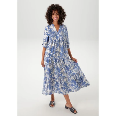 Abbildung von Aniston CASUAL Maxikleid mit großflächigem. grafischen Blumendruck NEUE KOLLEKTION