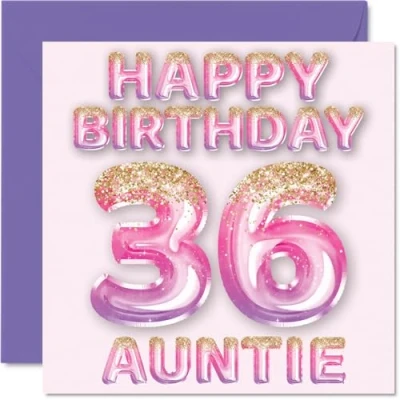 Abbildung von Stuff4 Geburtstagskarte zum 36. Geburtstag für Tante rosa &amp; lila Glitzerballons Happy Birthday Karten 36 Jahre alte von Neffe Nichte, 145 mm x