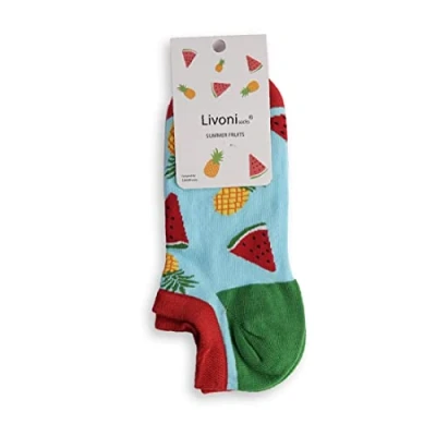 Abbildung von Livoni Unisex Cotton Sneaker Socks with Colorful and Fun Designs, Size: 43 46, Model Name: Summer Fruits Low