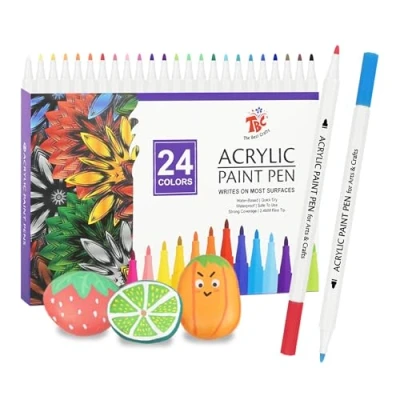 Abbildung von TBC The Best Crafts Acrylstifte für Steine Wasserfest, 24 Farben, Bemalen Stifte, Acrylic Paint Marker, Glasmalstifte Leinwand, Holz, Ostergeschenke Kinder