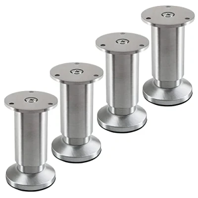 Abbildung von 4 Stück Möbelfüße TERRA Höhe 100 mm Alu gebürstet Tischfüße höhenverstellbar bis max. 15 mm, belastbar 250 kg/je Fuß von SOTECH