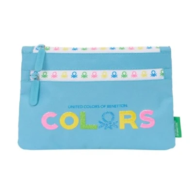 Abbildung von Benetton Spring Großes Schulmäppchen mit Doppelreißverschluss, Federmäppchen für Kinder, bequem und vielseitig, einfache Reinigung, 23 x 3 16 cm, Himmelblau, Estándar, Casual