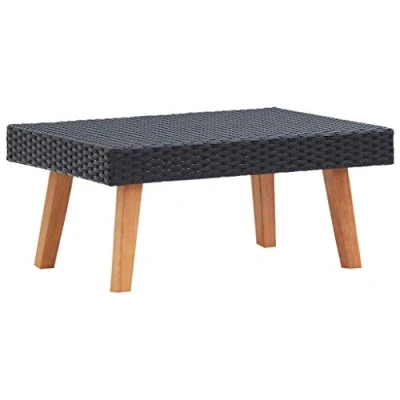 Abbildung von vidaXL Garten Couchtisch Gartentisch Beistelltisch Balkontisch Teetisch Gartenmöbel Tisch Poly Rattan Schwarz 70x50x33cm Holzbeine