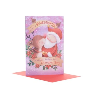 Abbildung von Weihnachtskarte für Enkelin niedliche Kinder niedlicher Weihnachtsmann und Rentier Geschenkkarte Mädchen Weihnachtsgeschenke