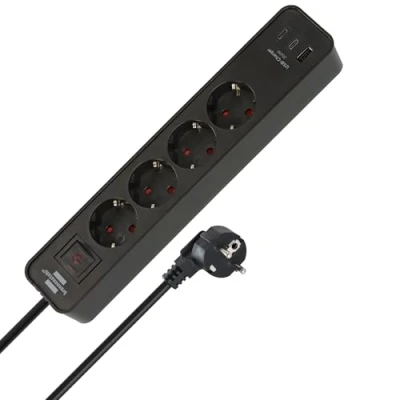 Abbildung von Brennenstuhl Ecolor Steckdosenleiste 4 Fach mit 3 USB Ladebuchsen (Mehrfachsteckdose 2X C PD 20W und 1x A, Schalter 1,5m Kabel) schwarz
