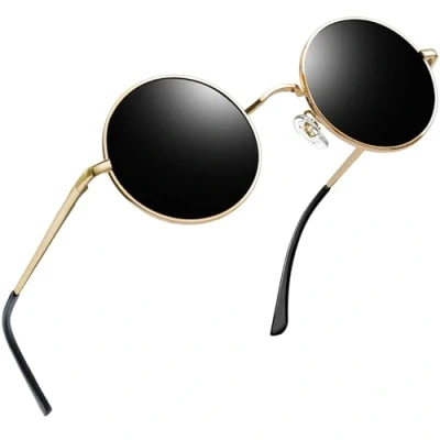 Abbildung von Joopin Klassische Runde Sonnenbrille Herren Schwarz Polarisierte Retro Hippie Damen UV400 Vintage Steampunk Metallrahmen(Gold Schwarz)