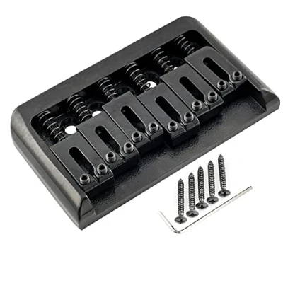 Abbildung von Musiclily Pro 52,5mm ST Hardtail Steg Fester Bridge Moderner Style Saitenreiter Non Tremolo Brücke für Strat Tele E Gitarre, Schwarz