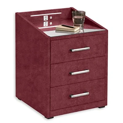 Abbildung von Stella Trading MOON Nachttisch Boxspringbett, Salvador Burgund Funktionaler Nachtschrank mit USB Anschluss und LED Beleuchtung 47 x 61 46 cm (B/H/T)