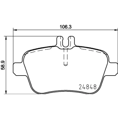 Abbildung von HELLA 8DB 355 019 641 Bremsbelagsatz für Verschleißwarnanzeiger vorbereitet mit Bremssattelschrauben Zubehör MERCEDES BENZ: A Klasse, B Klasse