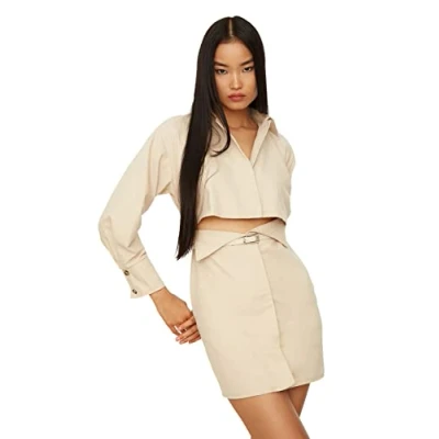 Abbildung von Trendyol Damen Cut Out in Stone Belt Cocktail Dress, Stone, 32 EU