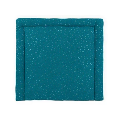 Abbildung von KraftKids Wickelauflage in Musselin goldene Punkte auf Petrol, Wickelunterlage 75x70 cm (BxT), Wickelkissen