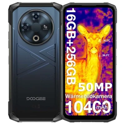 Abbildung von DOOGEE Fire 6 Wärmebildkamera Outdoor Handy Ohne Vertrag 10400mAh 256GB+16GB/2TB TF Smartphone Android 14 Baustellenhandy 6.56 Display 50MP Kamera Fingerabdruck/Triple Card Slot/GPS/OTG