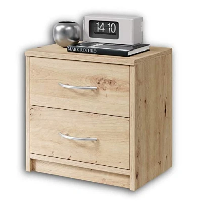Abbildung von Stella Trading PEPE Nachttisch in Artisan Eiche Optik Schlichter Nachtschrank mit zwei Schubladen passend zu jedem Bett &amp; Schlafzimmer 39 x 28 cm (B/H/T)