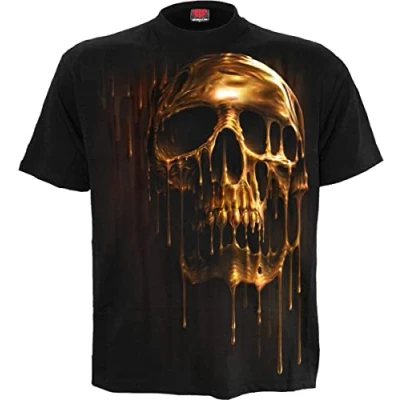 Abbildung von Spiral Dripping Gold Männer T Shirt schwarz M 100% Baumwolle Halloween, Horror, Rockwear, Totenköpfe