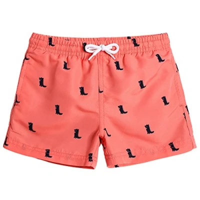 Abbildung von MaaMgic Kleine Jungen Badeshorts Schnelltrocknend Boardshorts mit Mesh Futter Taschen und Verstellbarem Tunnelzug MEHRWEG, 7 Jahre, Dinosaurier Orange