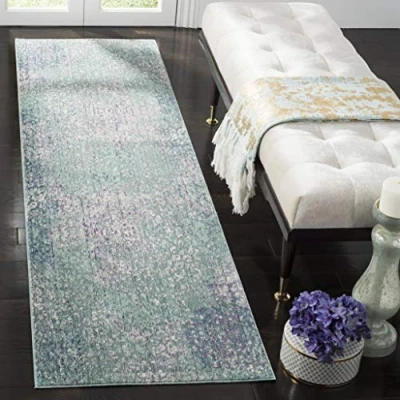 Abbildung von SAFAVIEH Distressed Teppich für Wohnzimmer, Esszimmer, Schlafzimmer Mystique Collection, Kurzer Flor, Blau und Multi, 69 X 244 cm