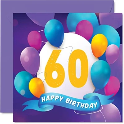 Abbildung von Geburtstagskarte zum 60. Geburtstag für Männer und Frauen Ballon Party Happy Birthday Cards 60 Jahre alte Männer, Frau, Mutter, Vater, Tante, Onkel, Großvater, Oma, Opa, 145 mm x