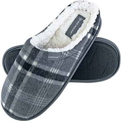 Abbildung von DUNLOP Herren Kariert Winter Warm Fleece Plüsch Gefüttert Hausschuhe mit Innenfell (42 EU, 7179 Grey)
