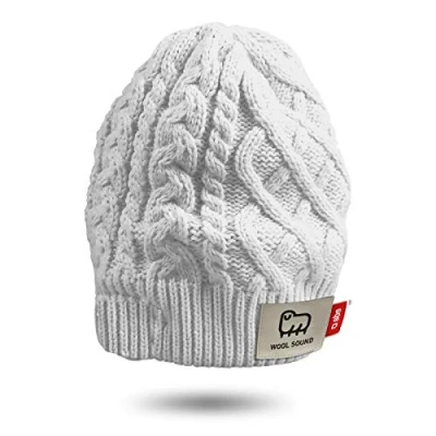 Abbildung von SBS Wool Mütze mit Kopfhörer und Mikrofon Antworttaste, 3,5 mm Klinkenstecker, Weiß