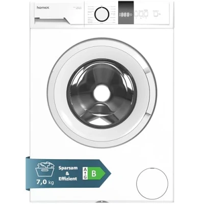 Abbildung von homeX Waschmaschine 7kg Frontlader mit 1200 U/Min. Inverter Motor Leise &amp; Effizient AquaStop Schutz vor Wasserschäden Schontrommel Washing Machine 15 Programmen EEK B WF712B W