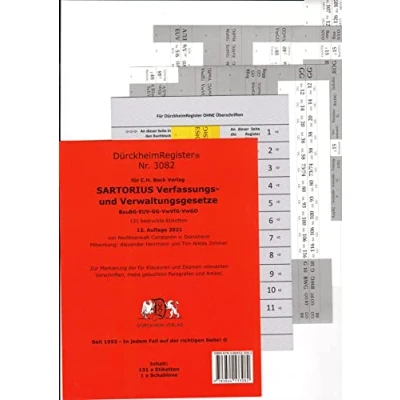 Abbildung von DürckheimRegister® SARTORIUS, Gesetze und §§: 131 Registeretiketten (sog. Griffregister) für deinen Mit den wichtigsten Gesetzen ... SARTORIUS