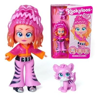Abbildung von KOOKYLOOS Roxy Pet Party Serie Sammlerpuppe mit einem Haustier Tiger inkl Puppe, 1 Haustier, modische Kleidung und Schuhe Zubehör,1 3 Verschiedene Gesichter!