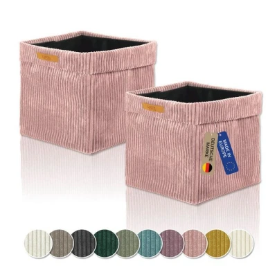 Abbildung von Lycce Kallax Boxen Cord 2er Set Einsatz 33 x H31 cm Aufbewahrungsbox mit entfernbarem Bezug passend für Ikea Regal faltbare Ordnungsboxen aus Spannvlies powder rosa