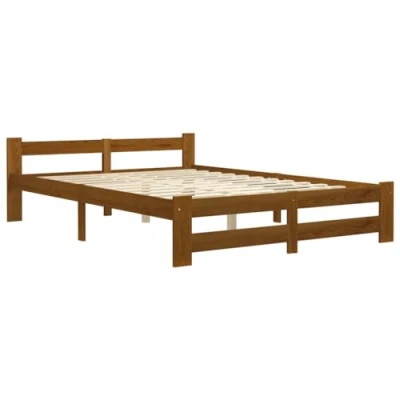 Abbildung von vidaXL Kiefernholz Massiv Bettgestell Holzbett Futonbett Bett Doppelbett Massivholzbett Bettrahmen Lattenrost Schlafzimmerbett Honigbraun 140x200cm