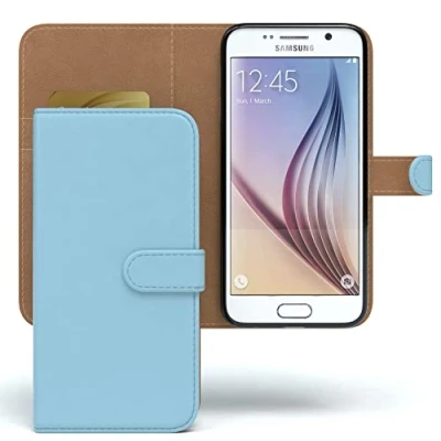 Abbildung von EAZY CASE Tasche kompatibel mit Samsung Galaxy S6 Schutzhülle Standfunktion Klapphülle Bookstyle, Handytasche Handyhülle Magnetverschluss und Kartenfach, Kunstleder, Hellblau