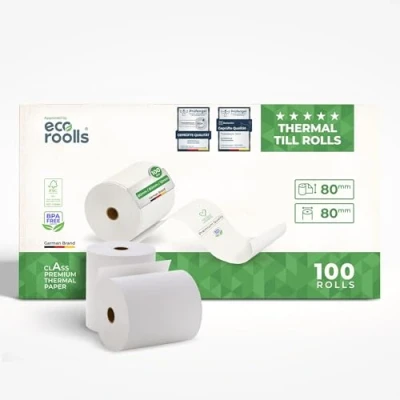 Abbildung von Bonrollen 80mm x Durchmesser Thermorollen für Bondrucker 100 Stück BPA frei Kartonhülse 2 Karton (100 Rollen)