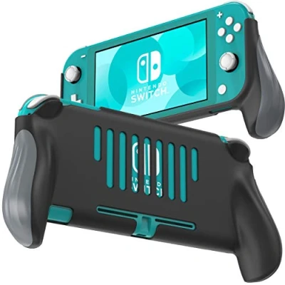 Abbildung von JUSPRO Griff für Nintendo Switch Lite, ergonomischer Komfort, Handschutz, tragbare Gaming Hülle, Zubehör, kompatibel mit Lite(Schwarz)