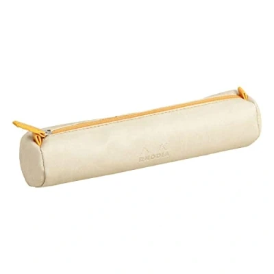 Abbildung von Rhodia 318893C rund Schlampermäppchen (21,5 x 5 cm, Kunstleder, elegant und praktisch, Reißverschuss Griffplatte, ideal für unterwegs) 1 Stück, schokoladenbraun