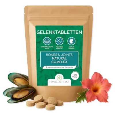 Abbildung von Gelenktabletten für Hunde mit Grünlippmuschel 100 Stück Made in Germany hochkonzentriert, leicht zu füttern, hohe Akzeptanz Bio Hagebutte, Teufelskralle, MSM und Glucosamin