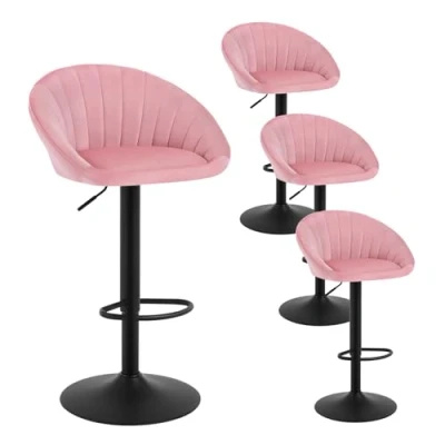 Abbildung von WOLTU 4 x Barhocker, Barstühle höhenverstellbar drehbar, Küchenhocker mit Rückenlehne, Hocker Küche Bar, 150 kg, Samt Metall, Rosa, BH428rs