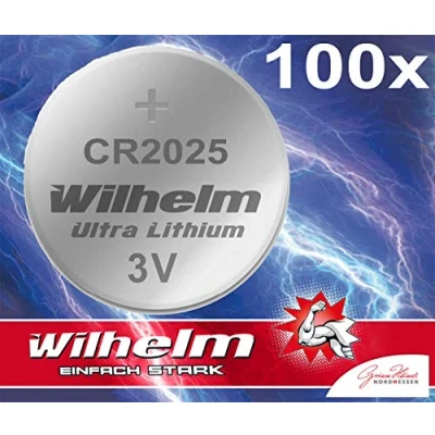 Abbildung von 100 x Knopfzelle CR2025 Wilhelm Batterie Lithium 3V CR 2025 Industrieware…