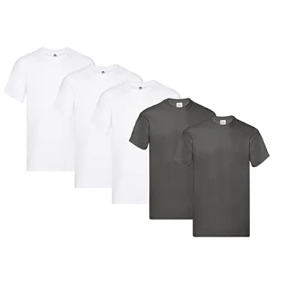 Abbildung von Fruit of the Loom Herren T Shirt Original 61 082 0 3Weiss 2Graphit, L (5er Pack) + 1HL Kauf Notizblock
